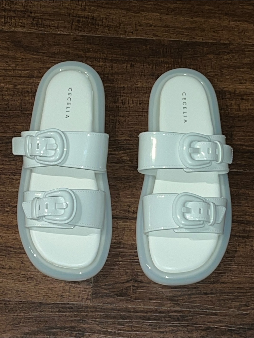Cecelia New York Jump Jelly Buckle Slide Sandals in the Alabaster Size 8